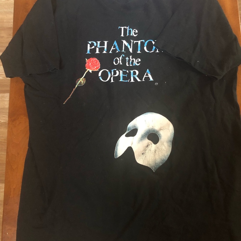 The Phantom of the Opera Graphic Tee - Black with White Mask & Red Rose